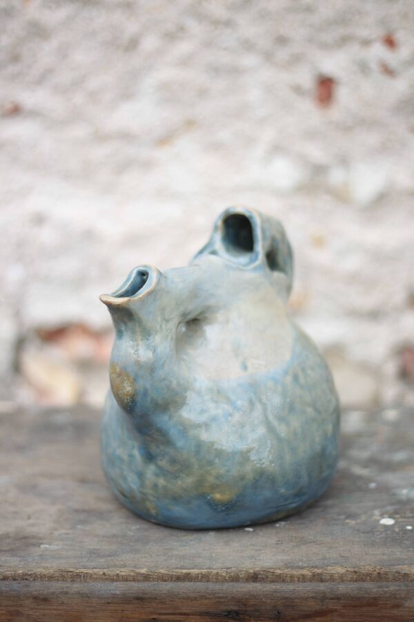 Pichet céramique émaillée vintage, poterie La Borne, pichet décoratif, brut