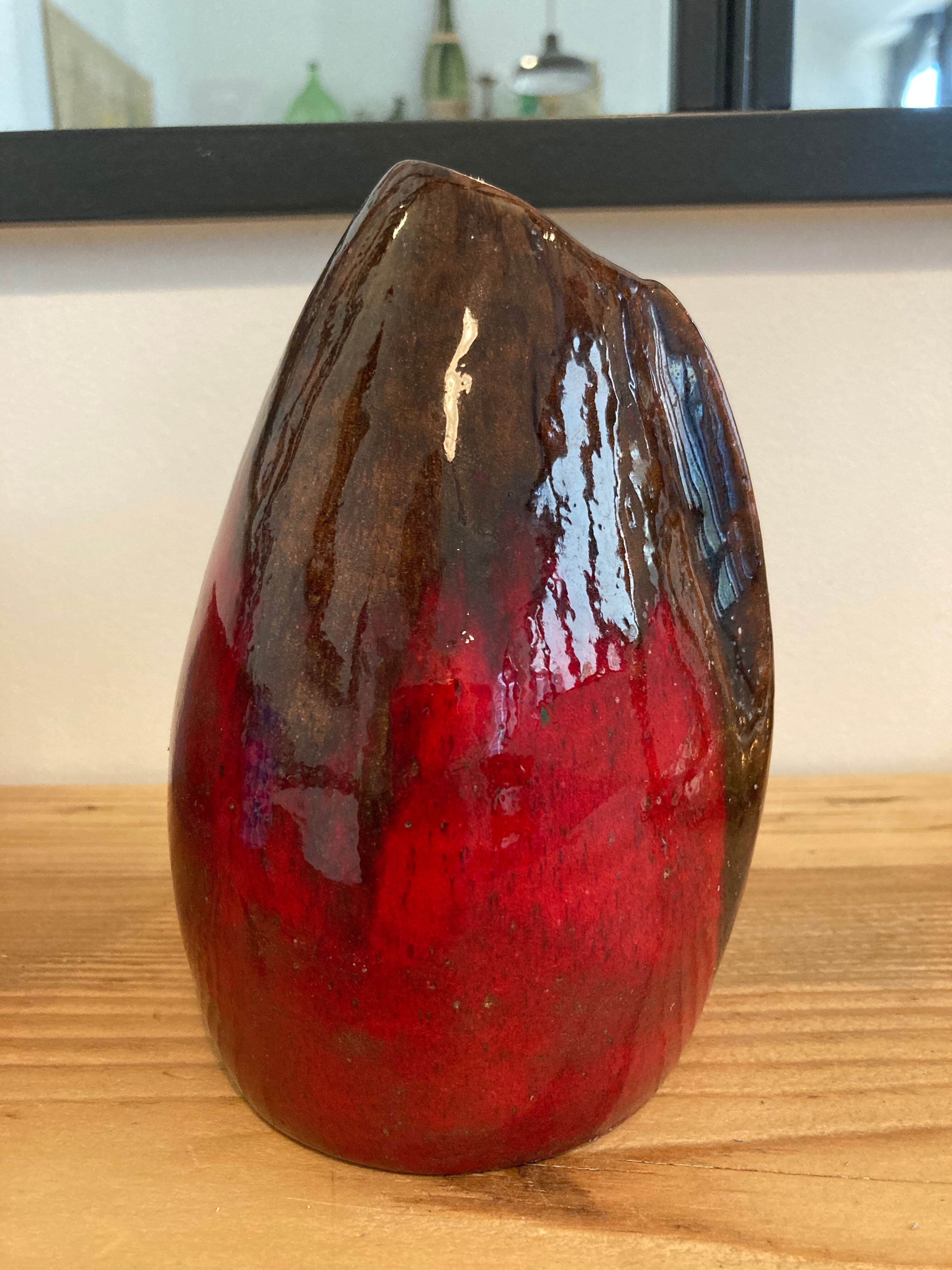 Red & brown glazed stoneware vase