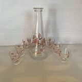 Carafe et 6 verres assortis rouge et doré