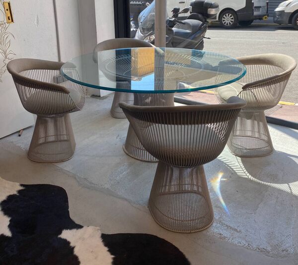 Ensemble table et 4 fauteuils Warren Platner Édition Knoll