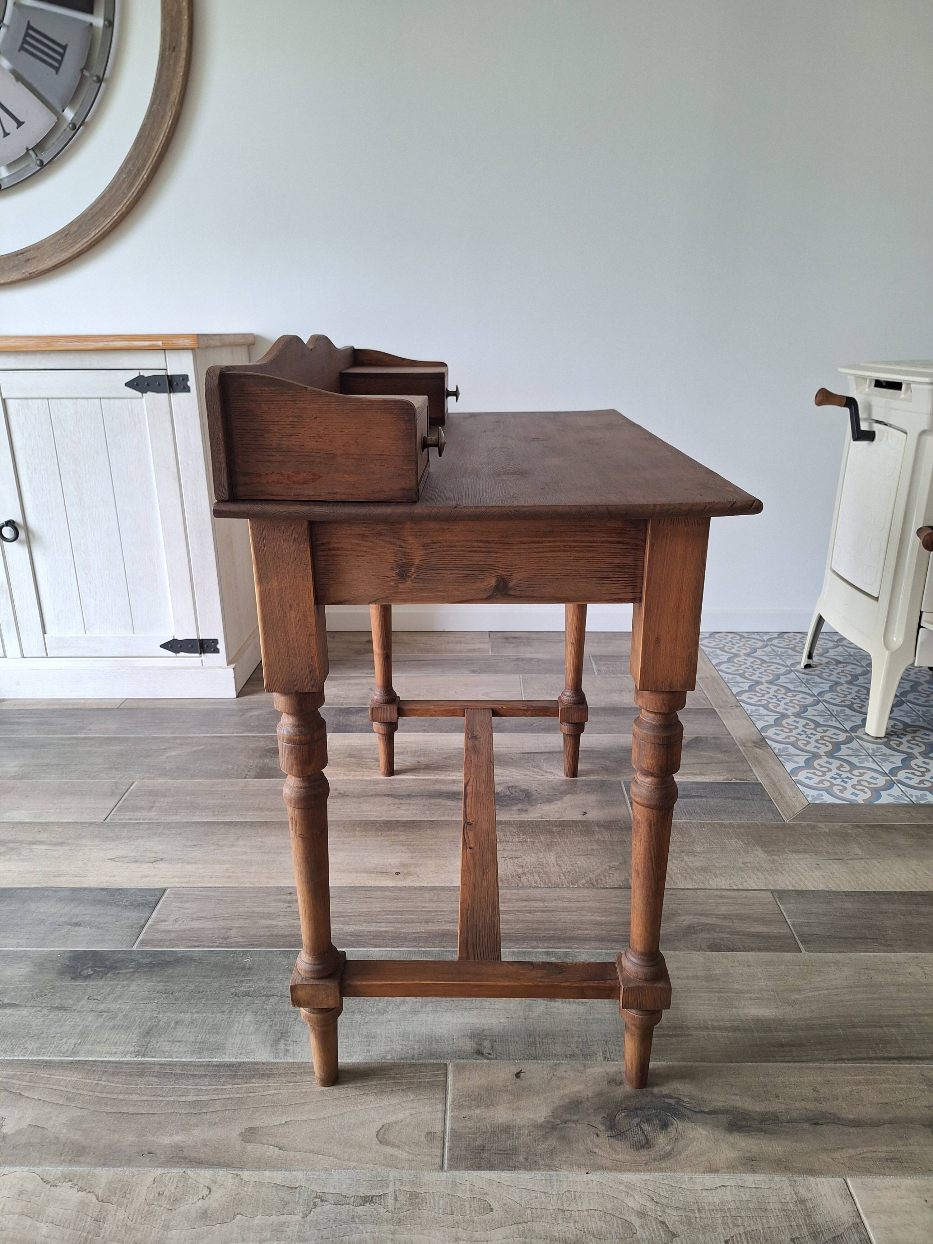 Antique solid wood desk with tiers – metal handles
