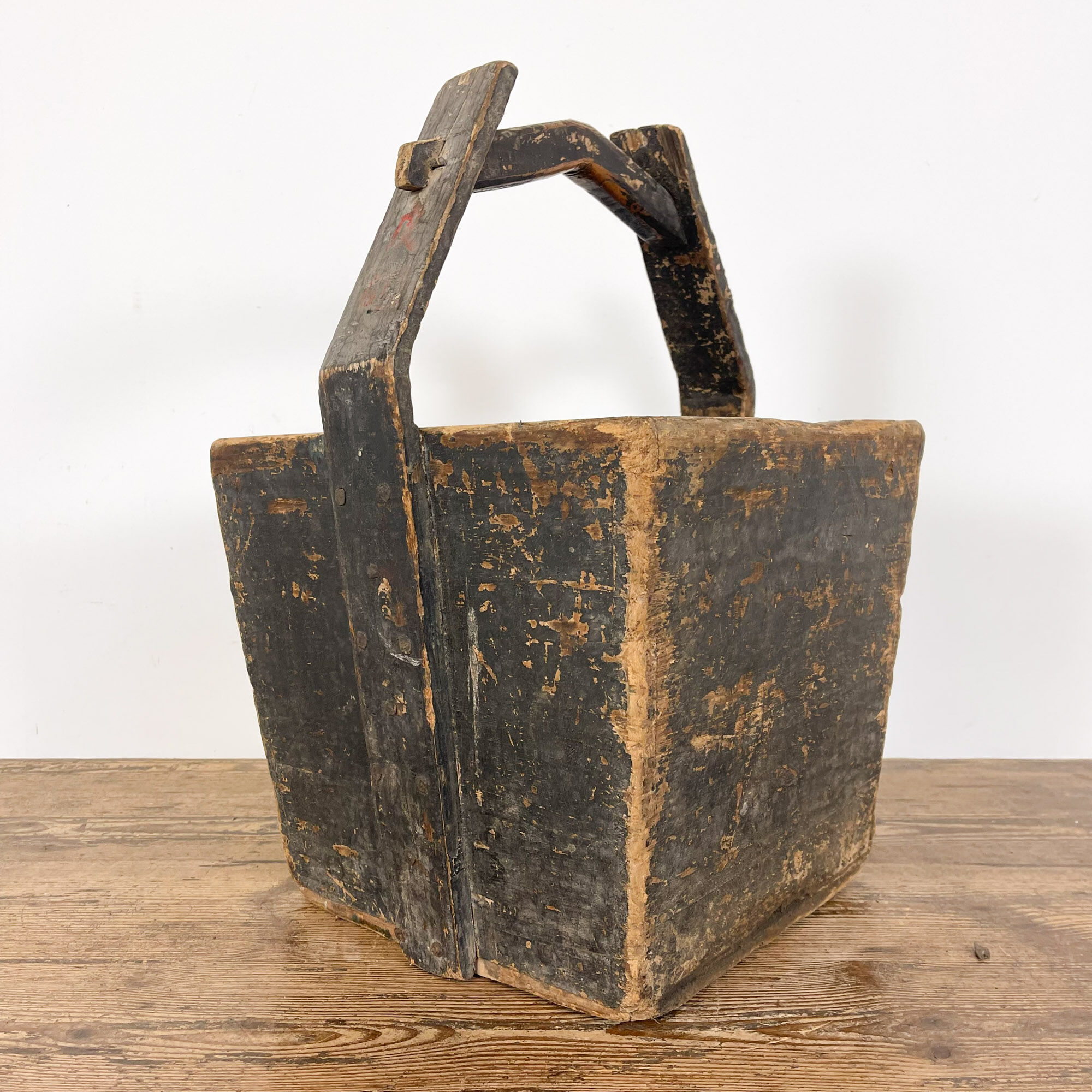 Antique wooden harvest bucket high