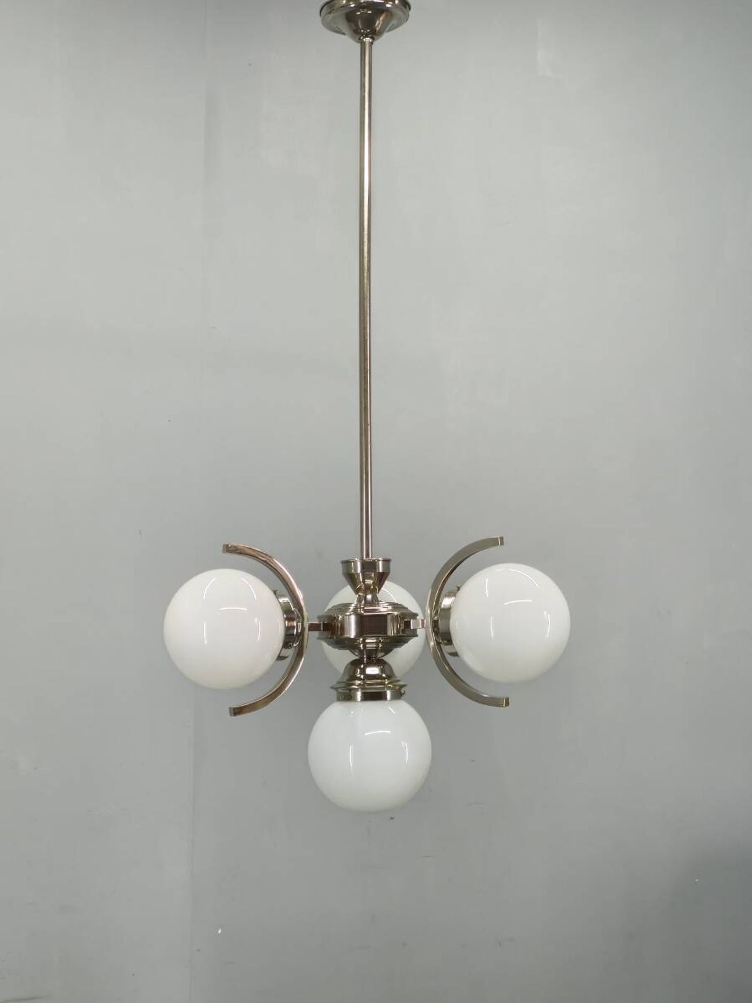 Art Deco Nickel and Glass Chandelier, 1930s