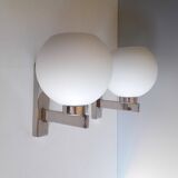 Pair of vintage wall lights - Chrome and glass - 1970s