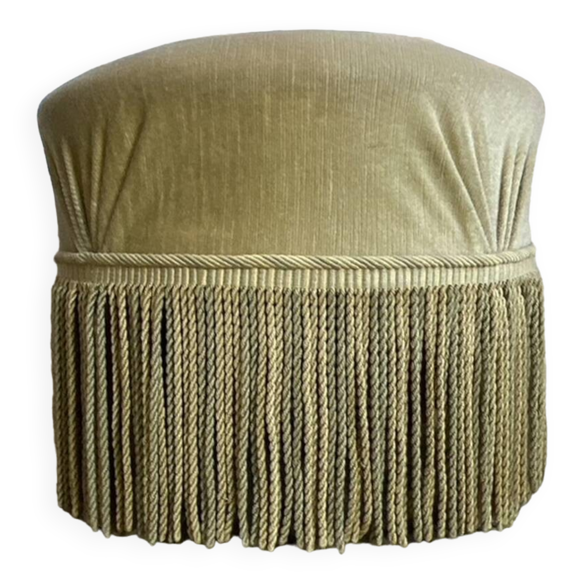 Vintage pouf, velvet, pale green, 50s