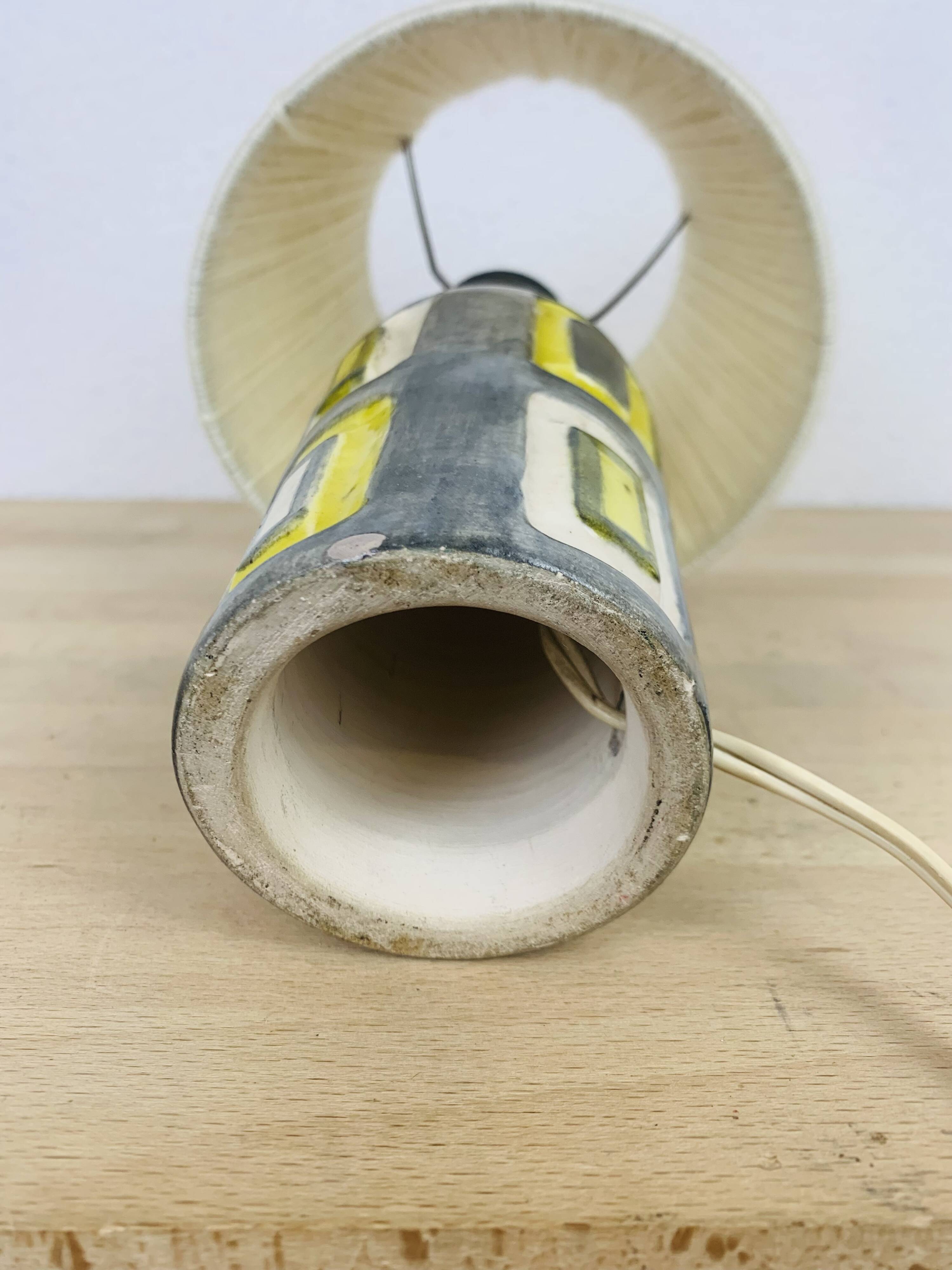 50s ceramic lamp, wool lampshade