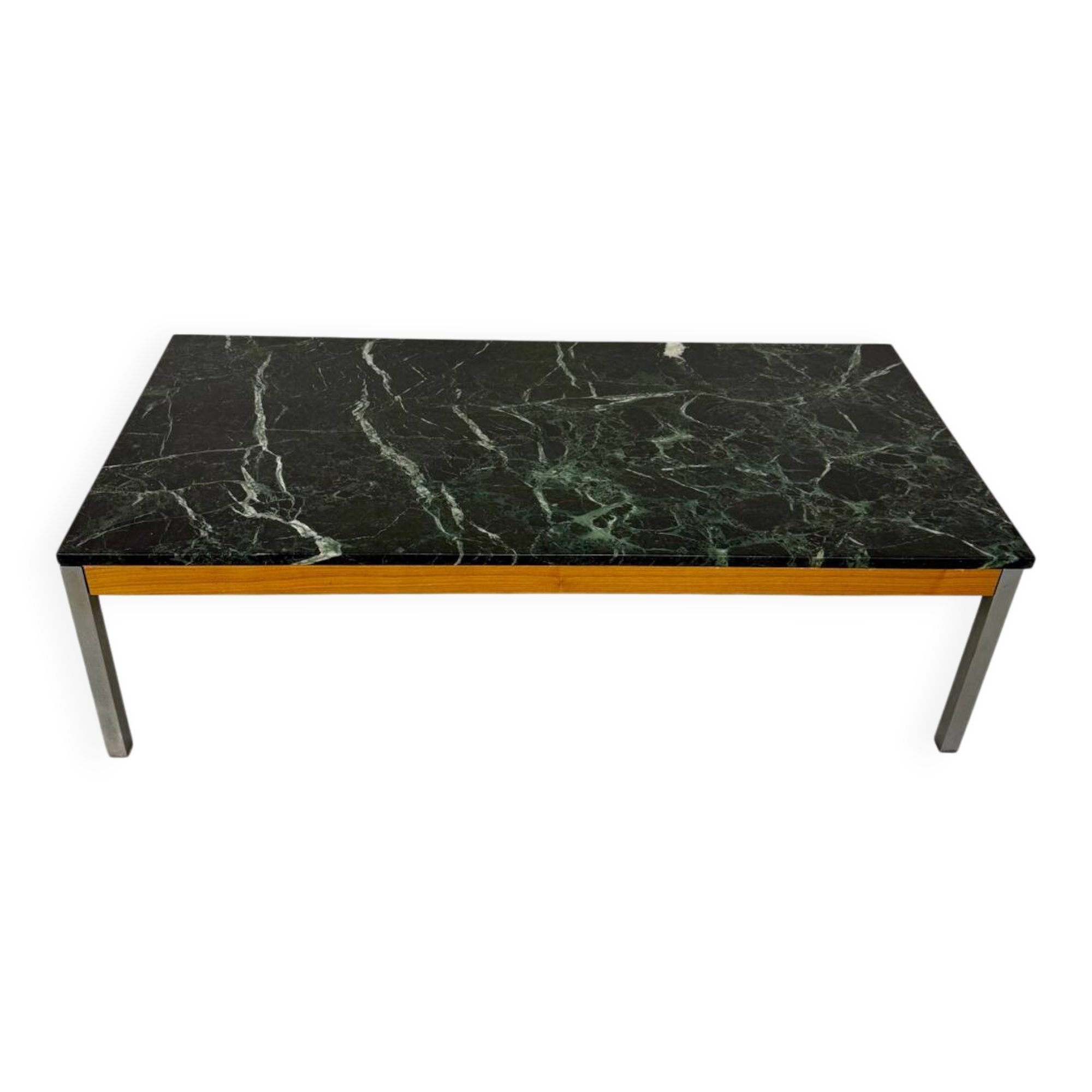 Vintage 1960s Italian design green marble and metal coffee table.