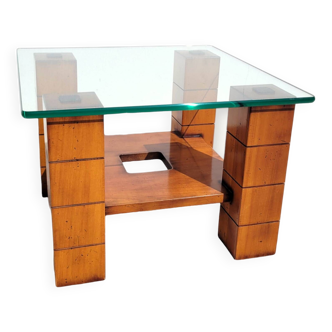 Petite table basse bois et verre design vintage