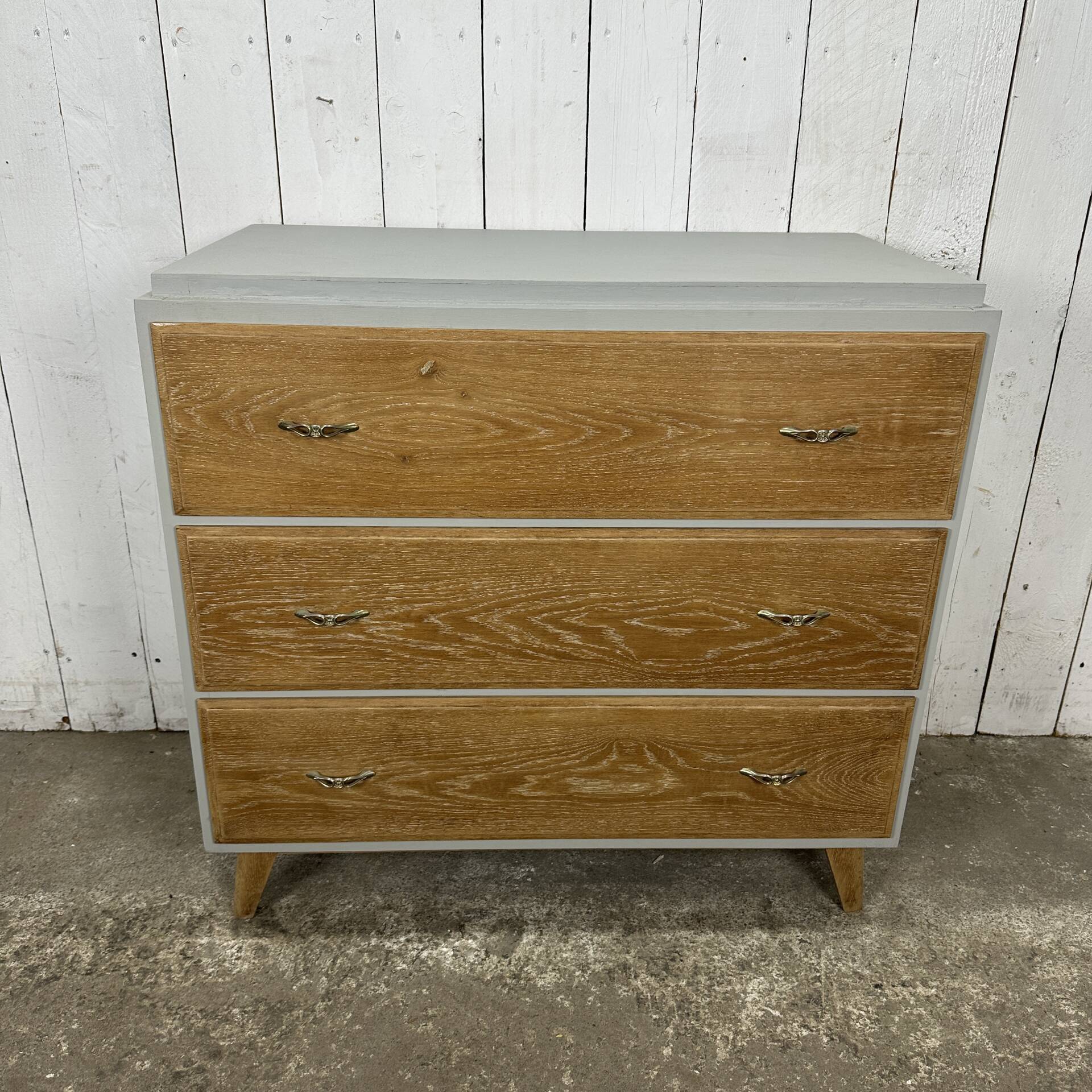 Vintage commode from the 50s-60s – cerused wood and grey