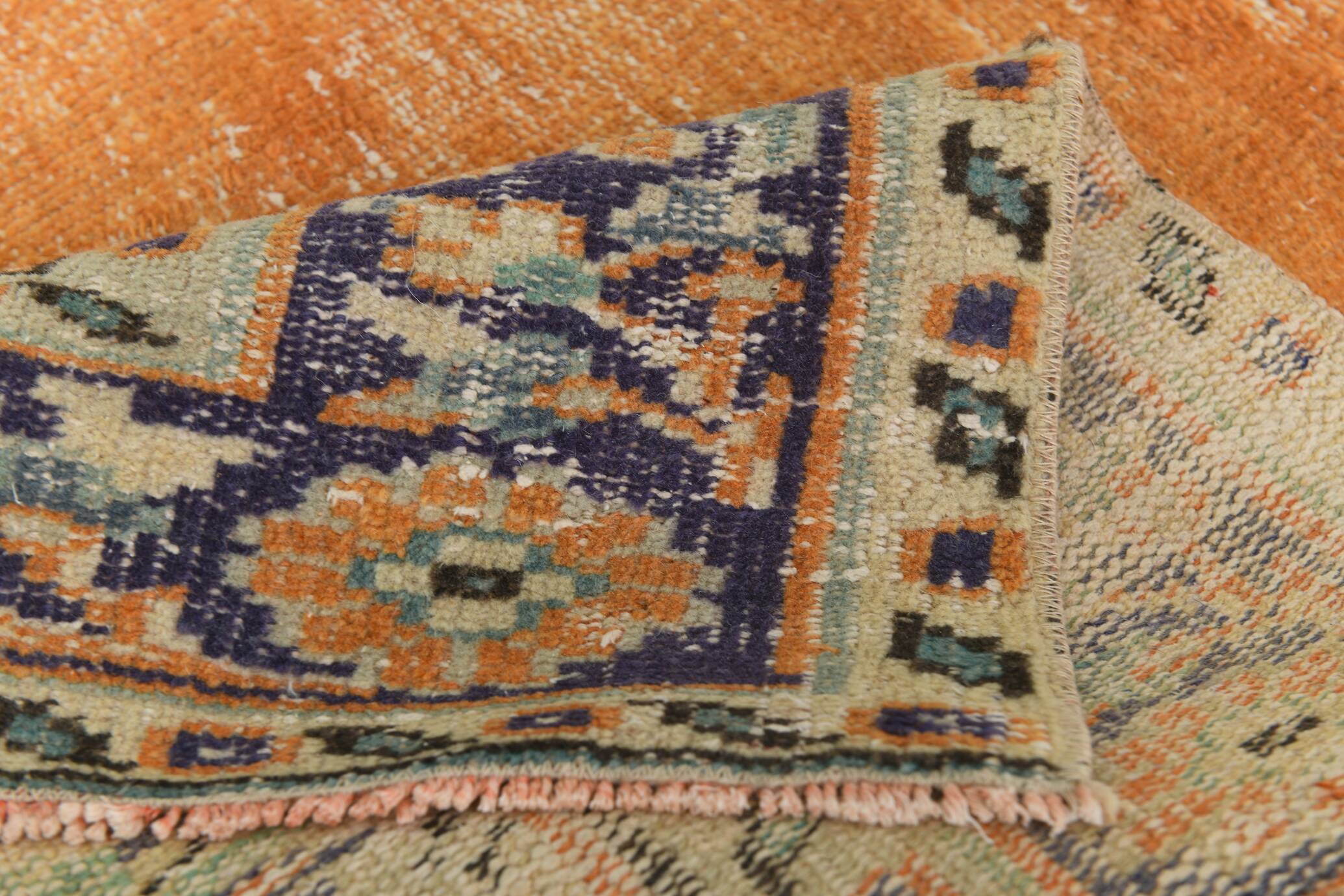 7x9 Orange & Cream Oriental Pattern Vintage Rug, 202x282Cm