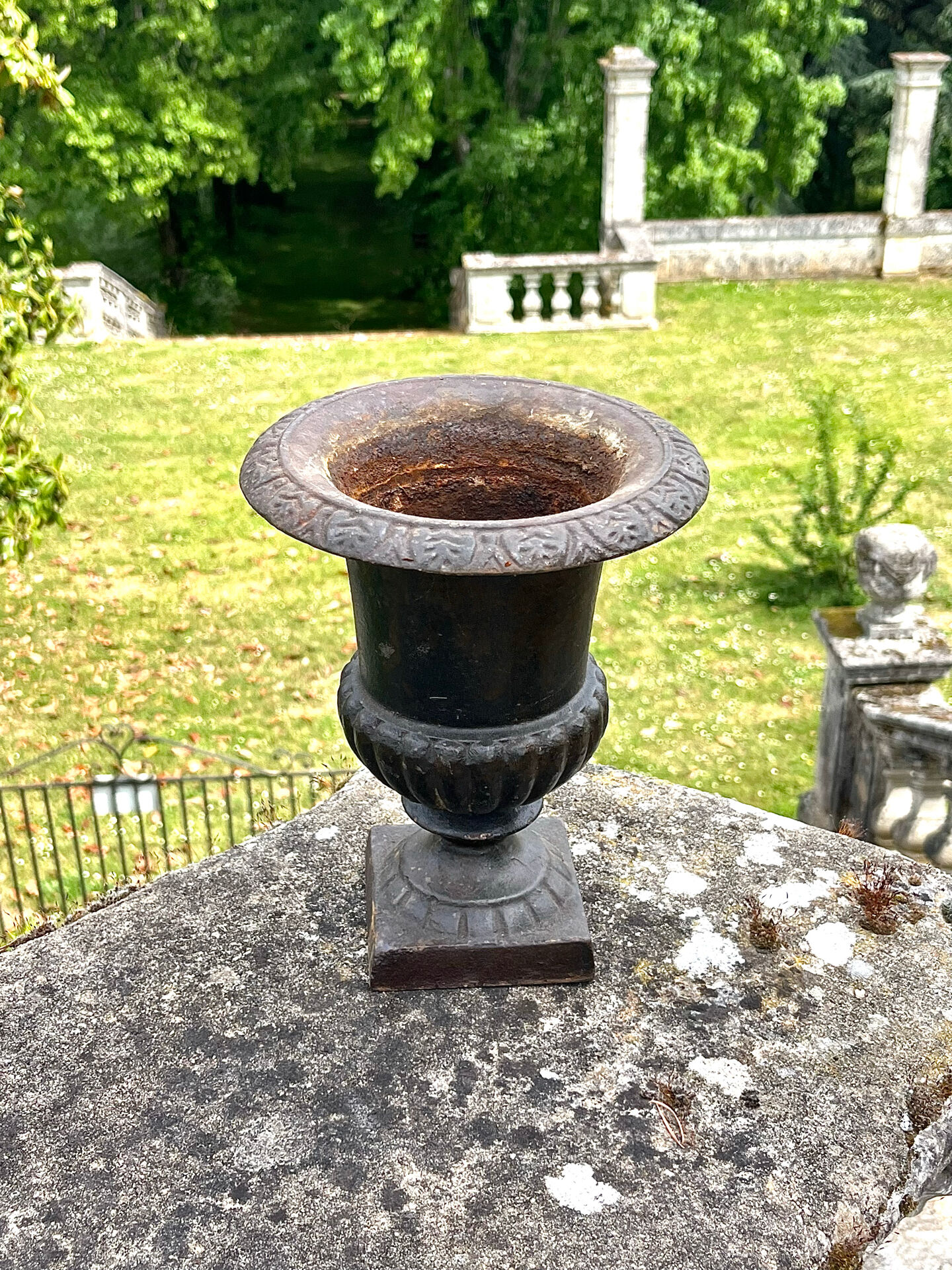 Iron garden urn planter, Antique French cast iron classical campana va