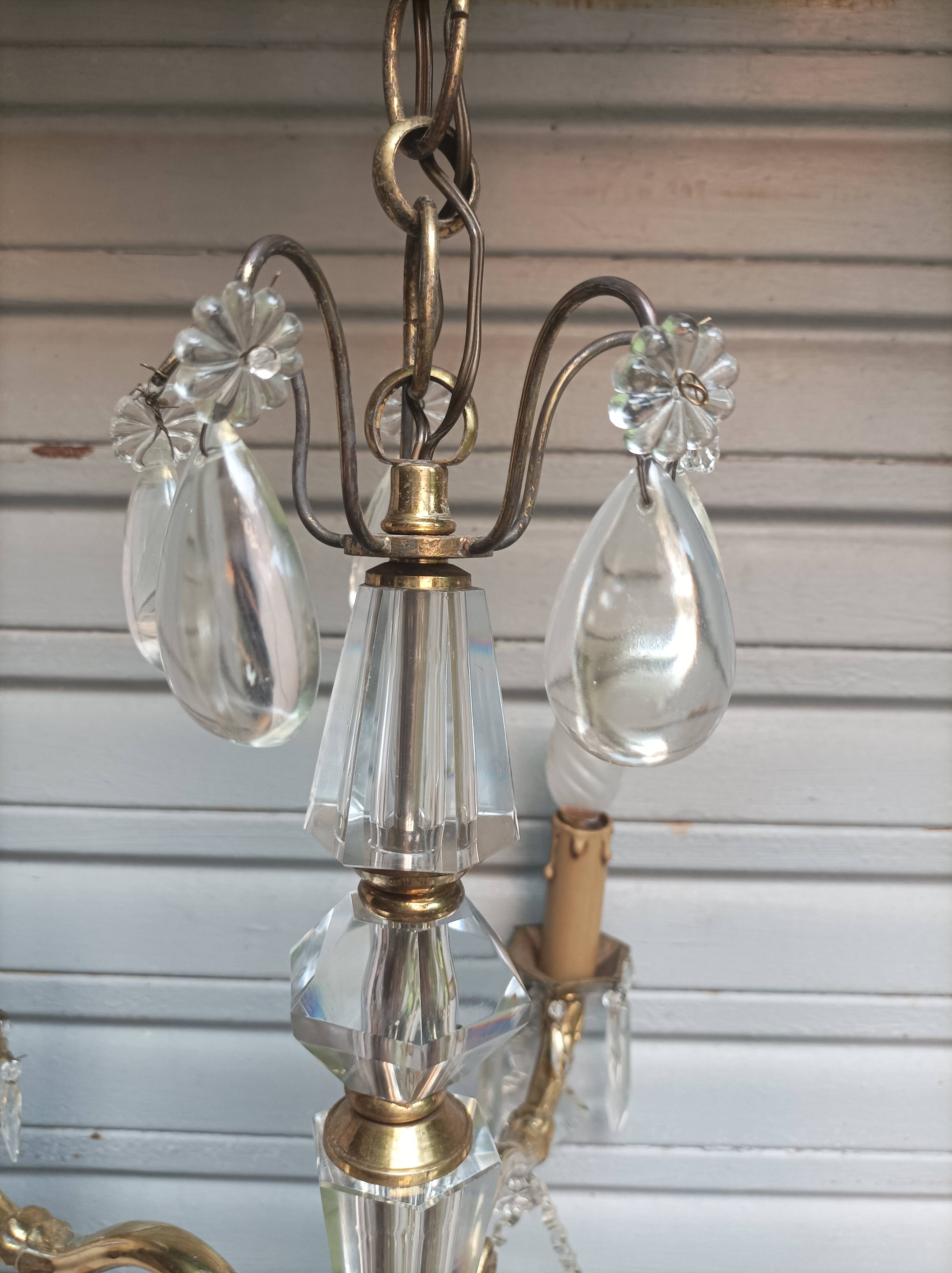 Exceptional bronze chandelier with crystal pendants in working order circa 1910