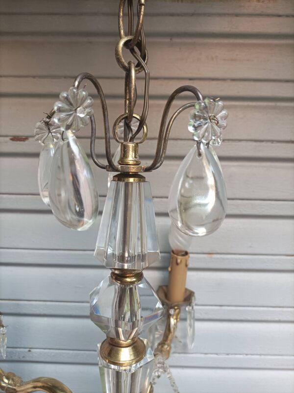 Lustre en bronze et pampilles de cristal état de marche circa 1910