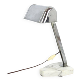 Vintage art deco lamp for Fare in chrome and white and grey veined marble France circa 1930