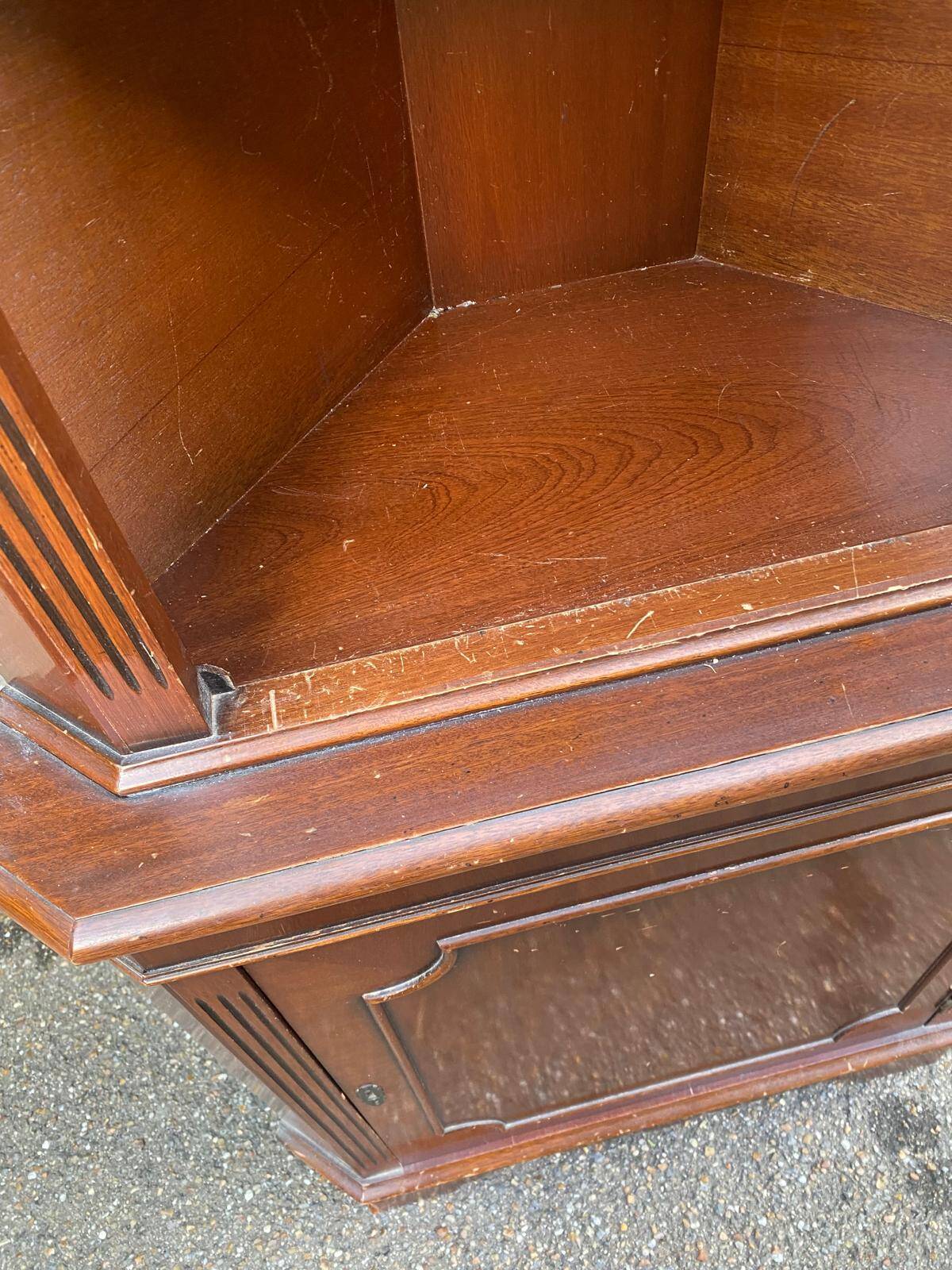 English Victorian wooden corner display cabinet