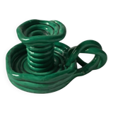 Bougeoir en terre vernissée de Vallauris vert turquoise 1950
