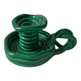 Candlestick in turquoise green glazed earthenware from Vallauris, 1950