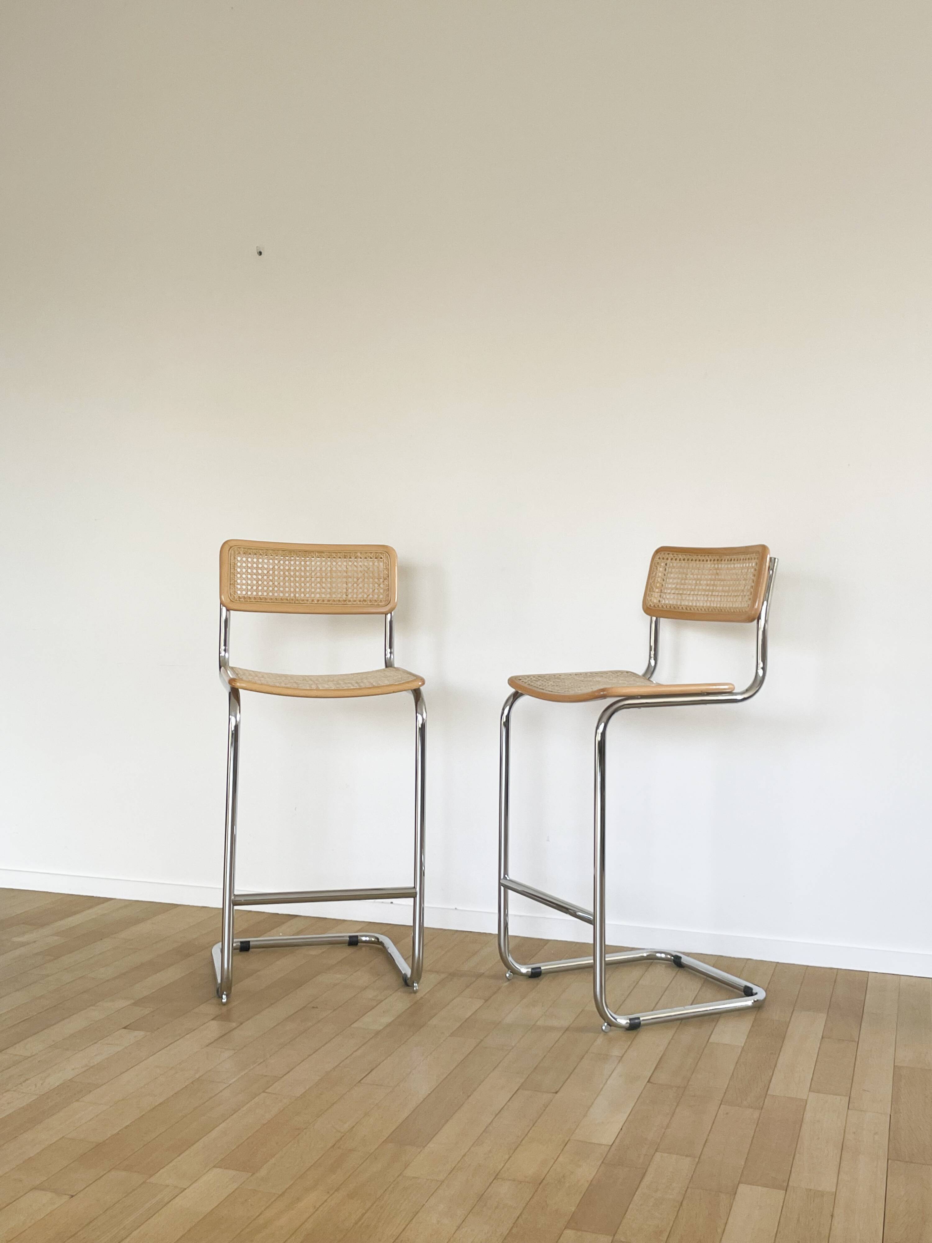 Pair bar chairs Cesca S32 Marcel Breuer, 1970