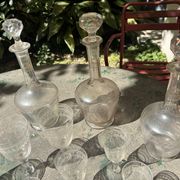 Antique engraved crystal liqueur service? St Louis model early 20th century.