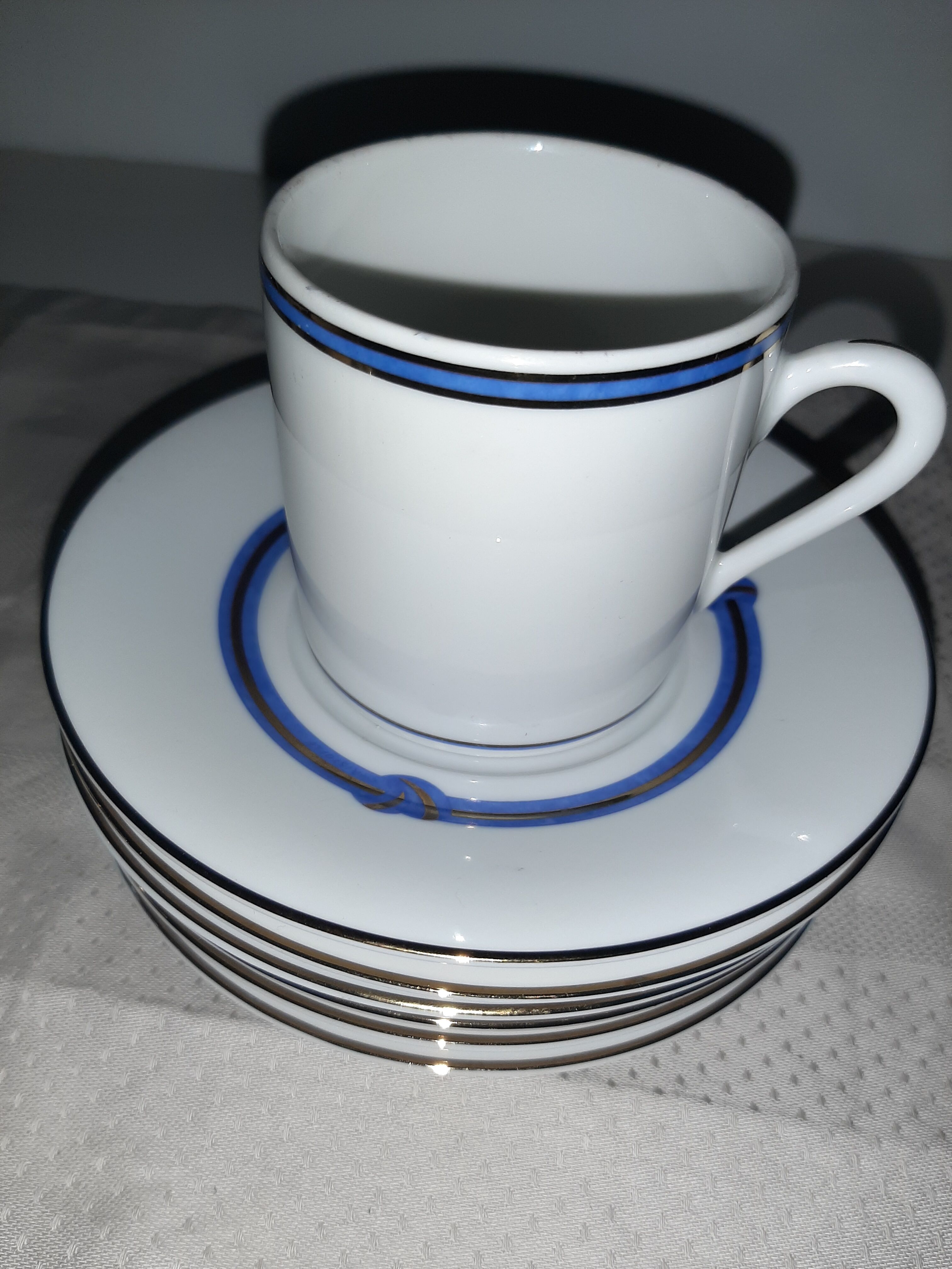 6 Christofle bandeea blue porcelain coffee cups