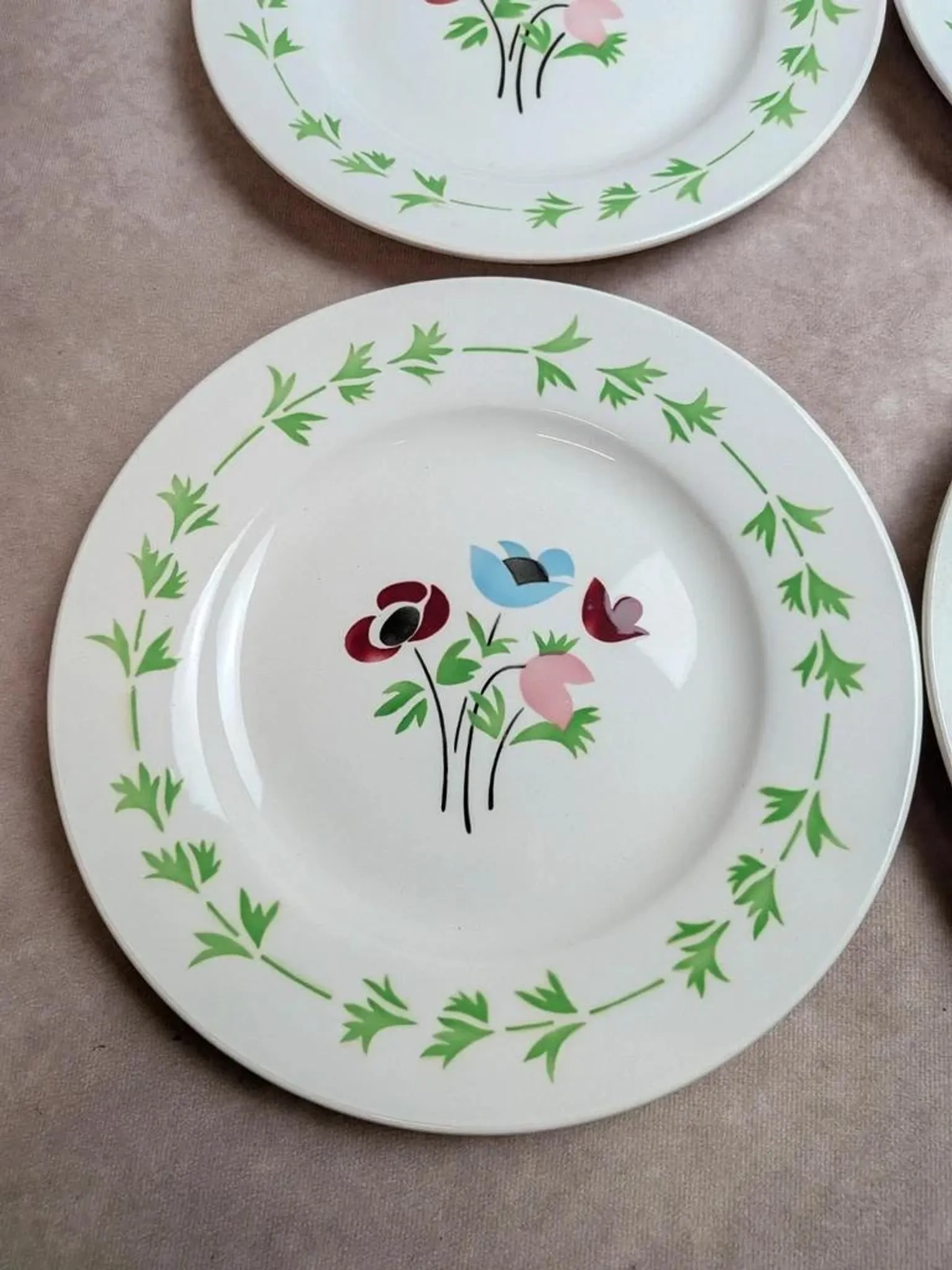 Set of 6 flat plates in ironstone Digoin Sarreguemines – Poupette model – Vintage