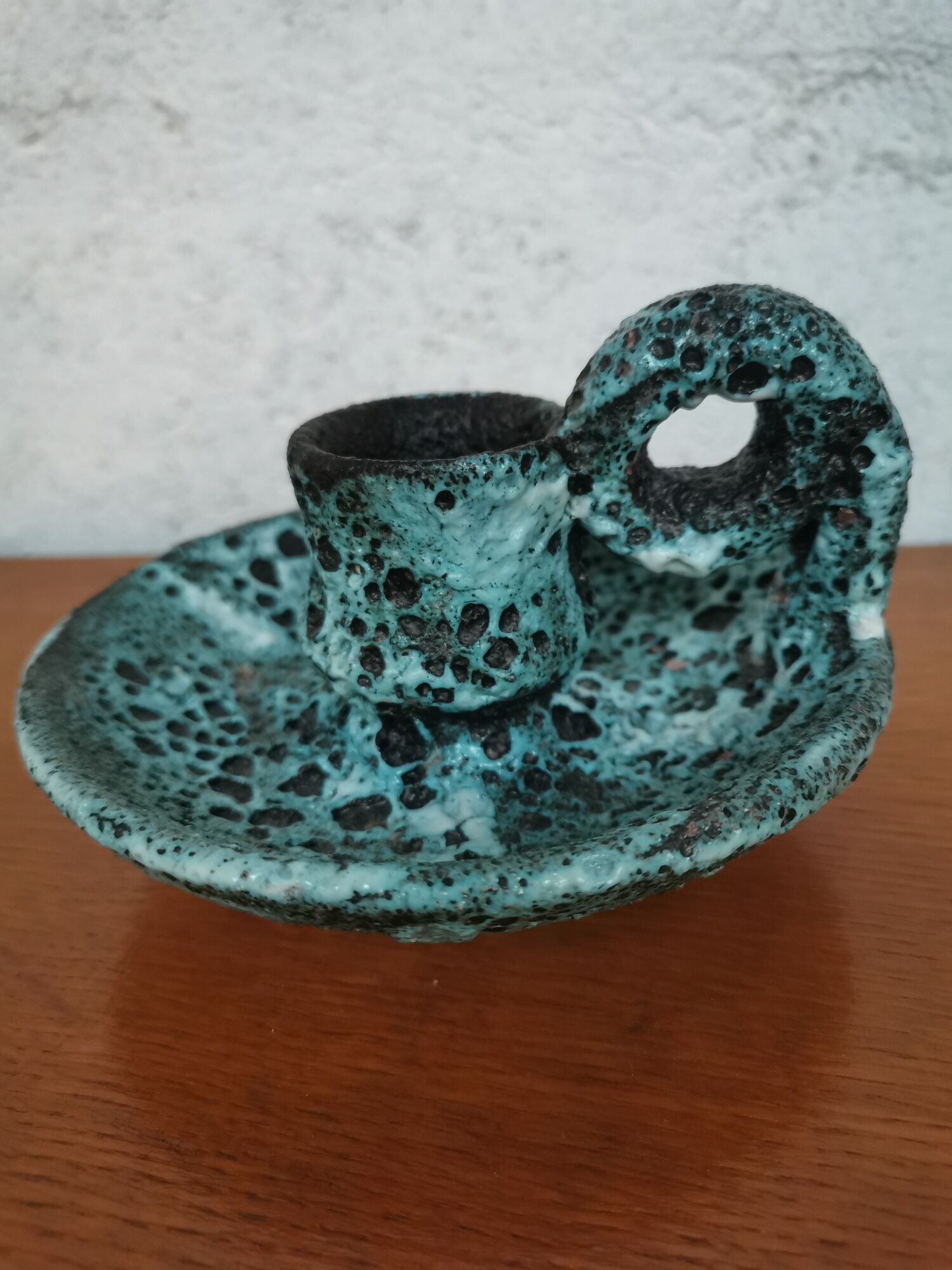 Bougeoir ancien en céramique Fat Lava