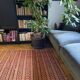 Vintage Romanian carpet brown design on yellow background 217x146cm