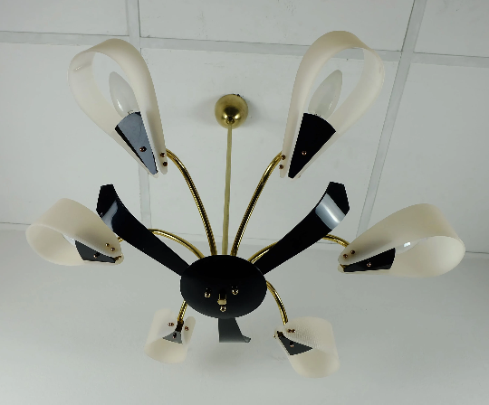 6-light chandelier with acrylic shades 1950