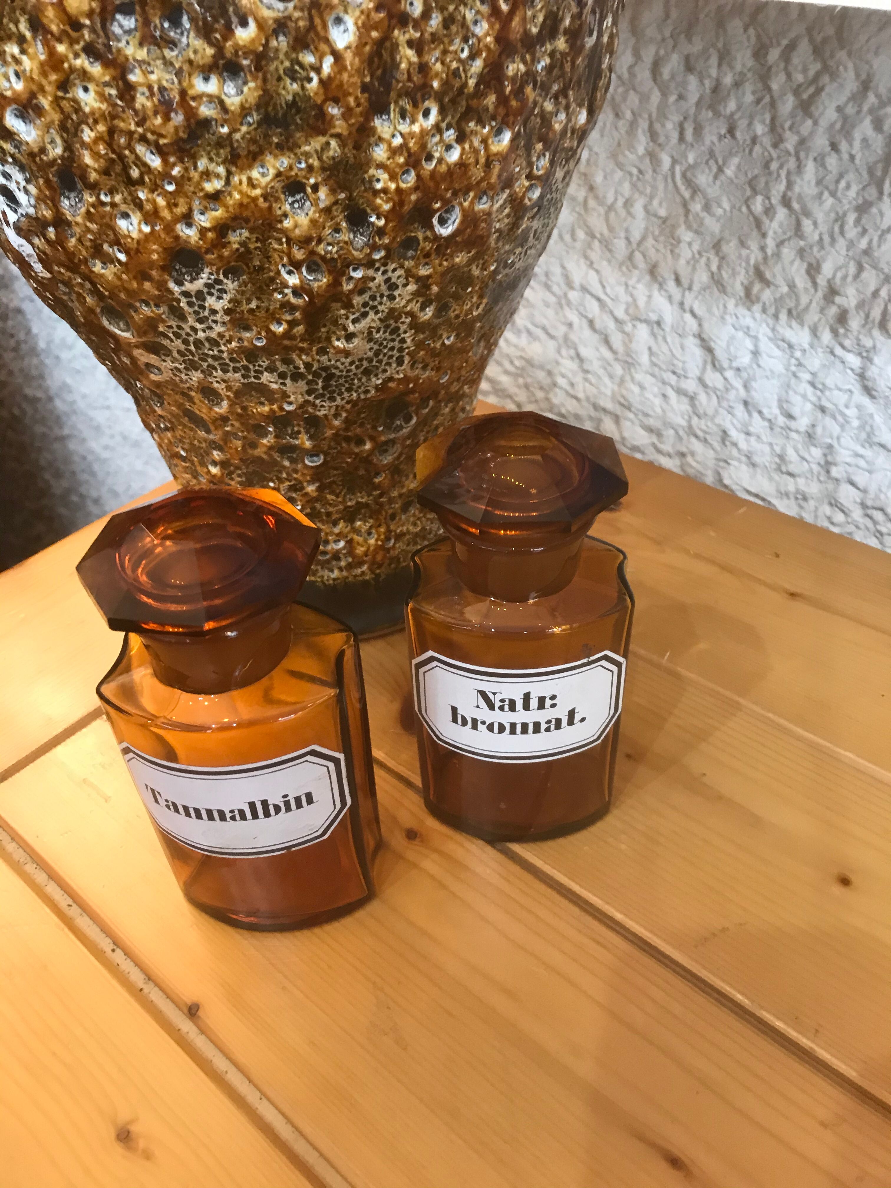 Vintage amber glass apothecary bottle