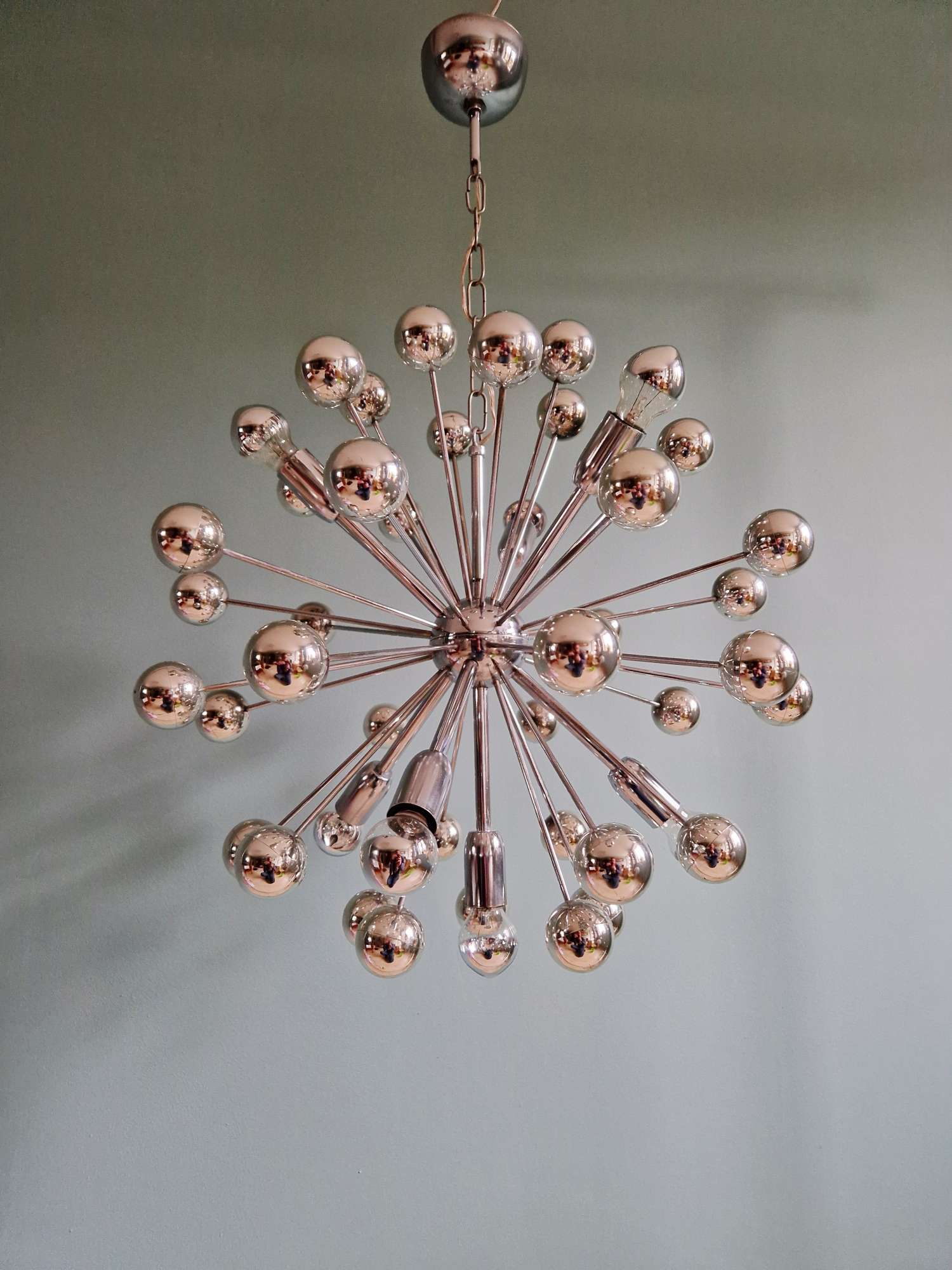 Chrome metal Sputnik chandelier, Space Age design, 1960.