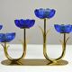 Bougeoirs en laiton massif et en verre artistique bleu cobalt par Gunnar Ander pour Ystad-Metall, Suède, années 1950.
