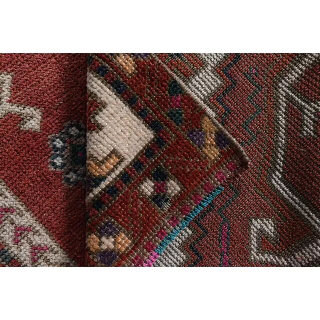 1970s Vintage Turkish Hand-Knotted Wool Cotton Red Runner Rug 90x390