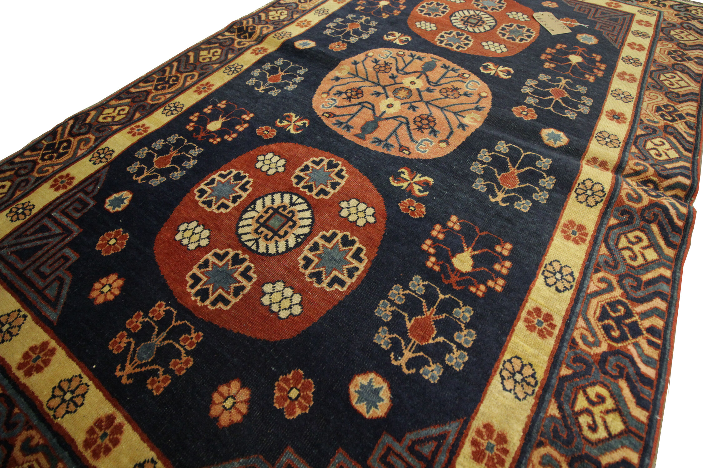 Handwoven antique wool khotan rug- 119x286cm