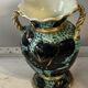 Pair of Vallauris vases in turquoise and black ceramic enhanced with o