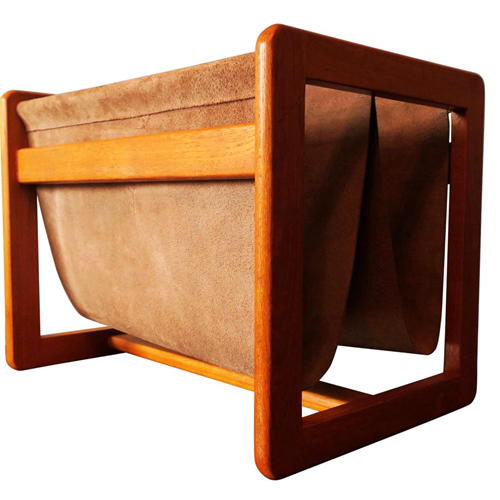 Aksel Kjersgaard teak and suede leather magazine rack 1960