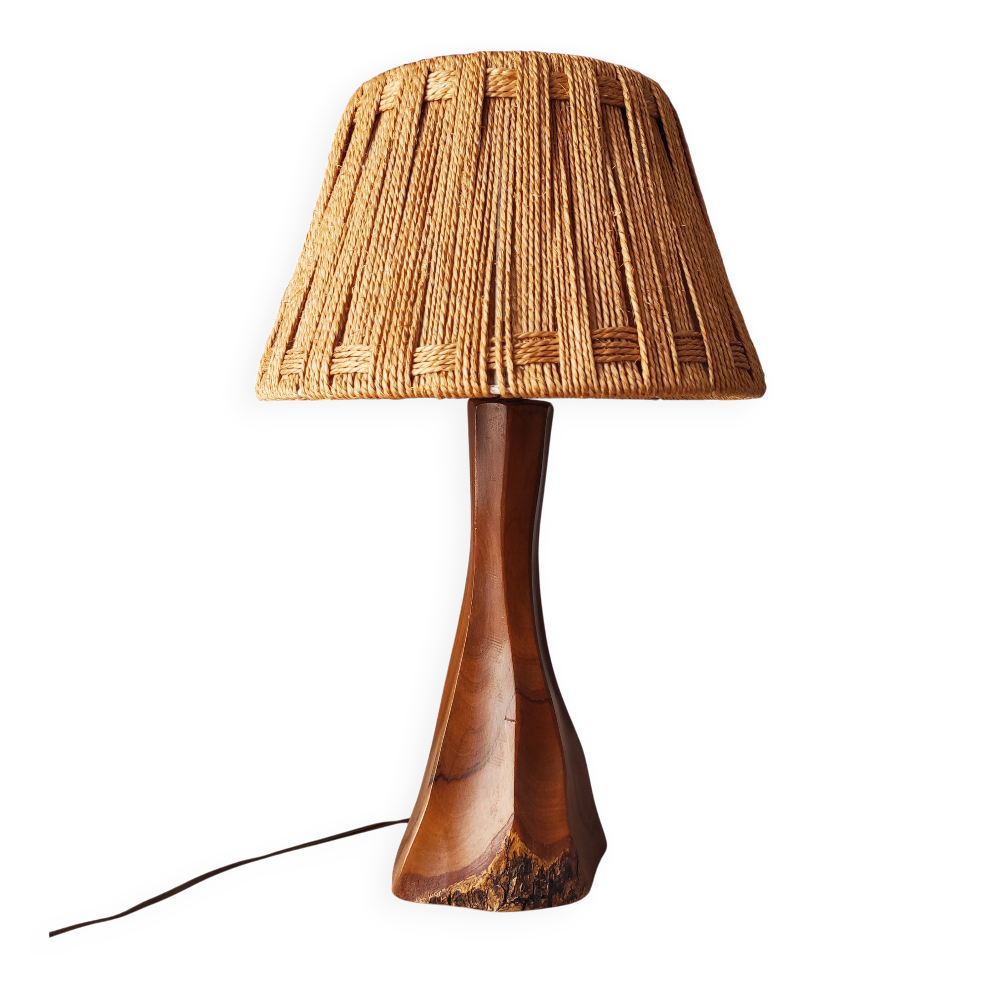 Vintage brutalist lamp from the 60s-70s made of wood and rope.