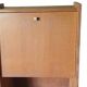 Vintage 1960s secretary desk with an angled design, light wood, and tapered legs.