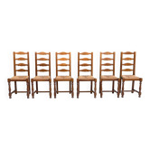 6 chaises bois massif chêne moyen satin et paille dossier haut