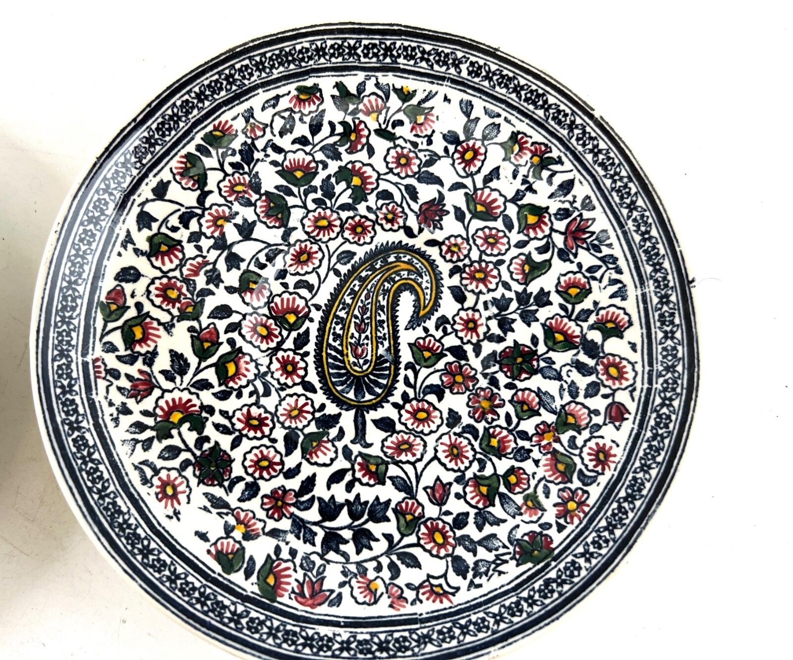 Antique GIEN duo of cups and saucers, Cashmere Bothee decor – French earthenware