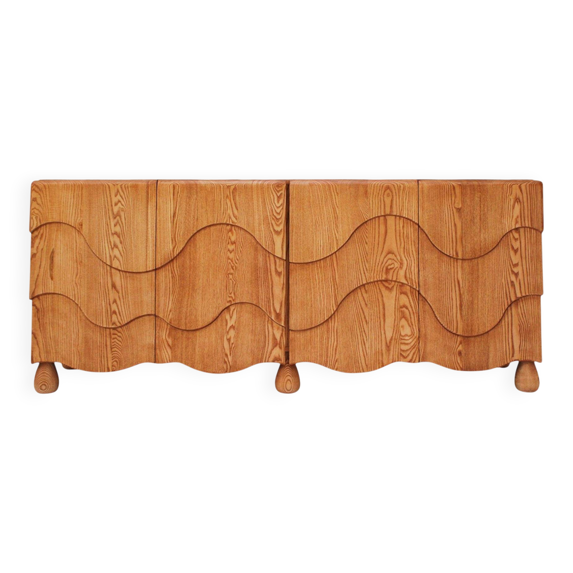 Contemporary Handcrafted Oak Solid Wood And Travertine Italian Sideboard