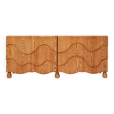 Contemporary Handcrafted Oak Solid Wood And Travertine Italian Sideboard