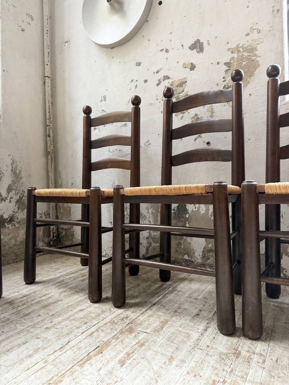 Straw chairs oak 1940s Dudouyt