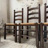 Straw chairs oak 1940s Dudouyt