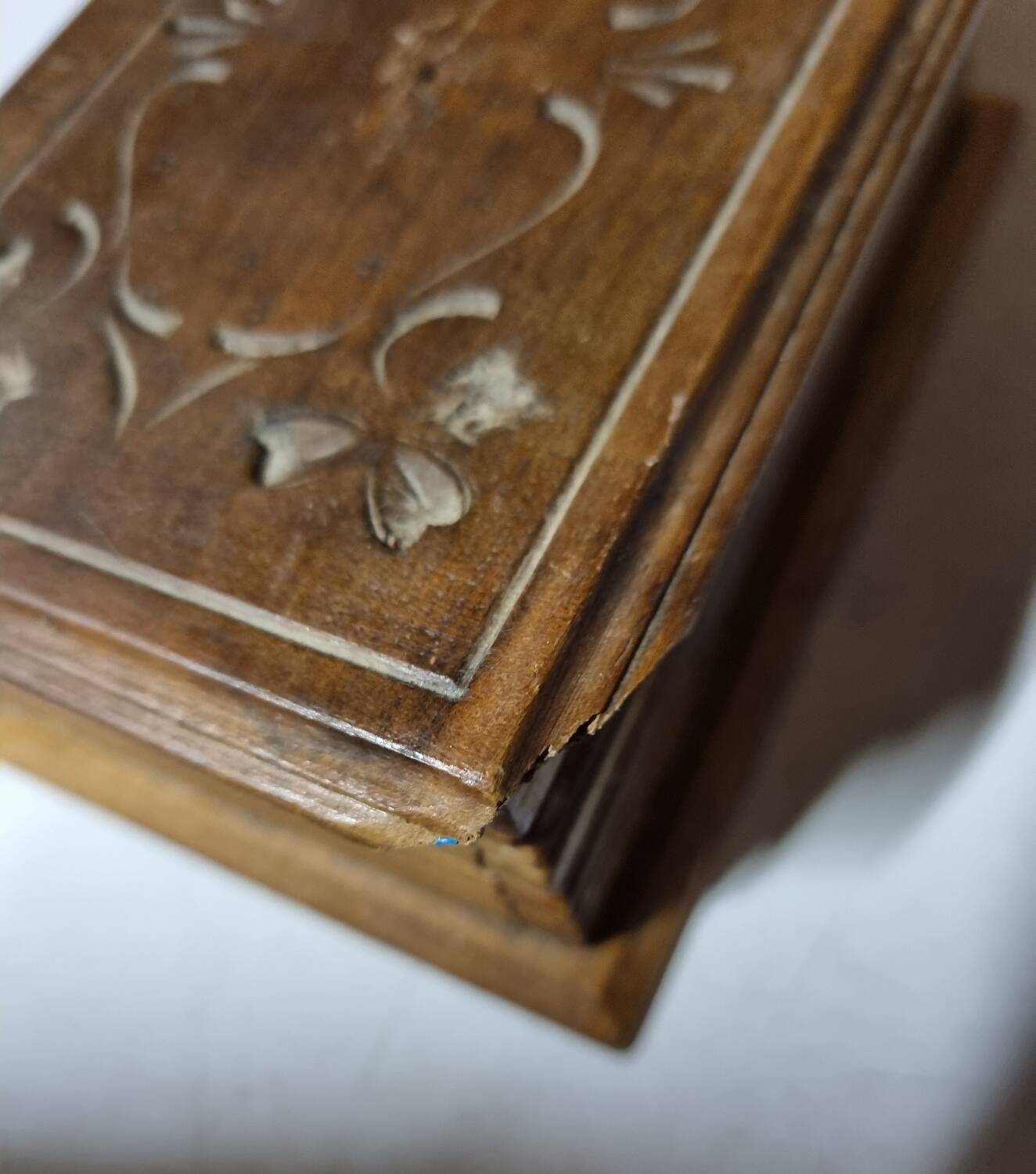 Small antique wooden chest / box with engraving