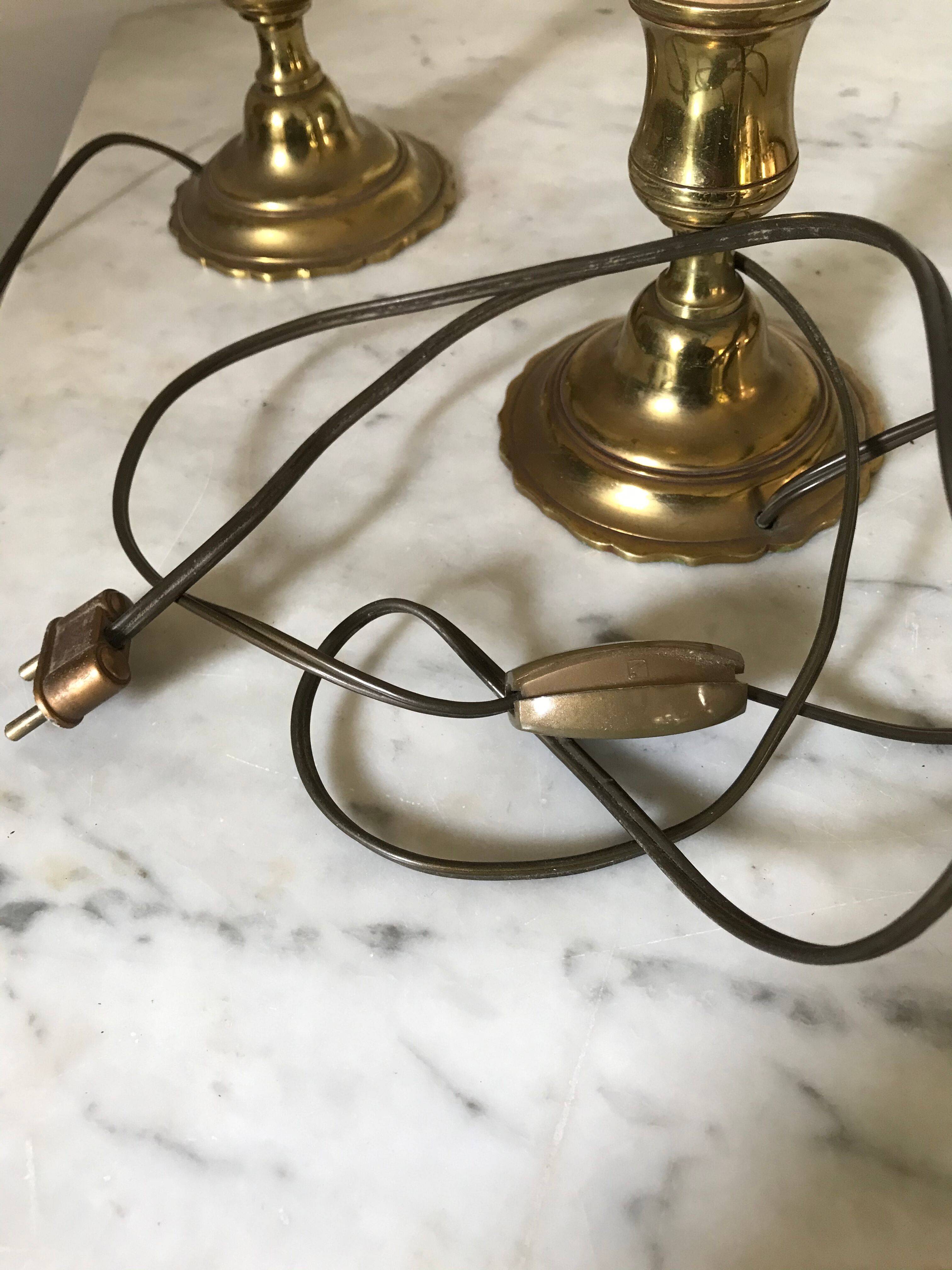 Pair of brass bedside lamps
