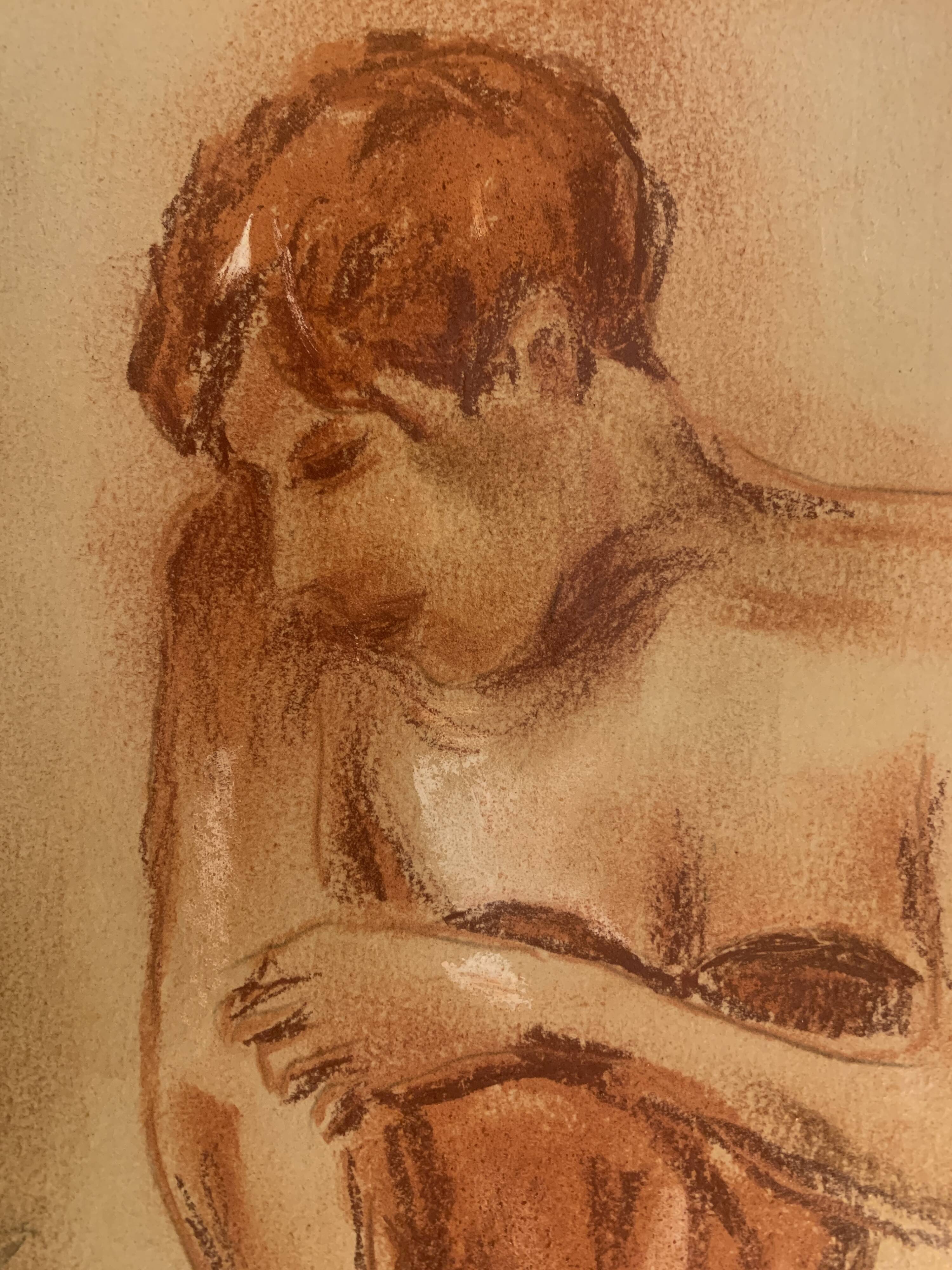 Signed pastel painting, female portrait, Belle Epoque “The Corset”