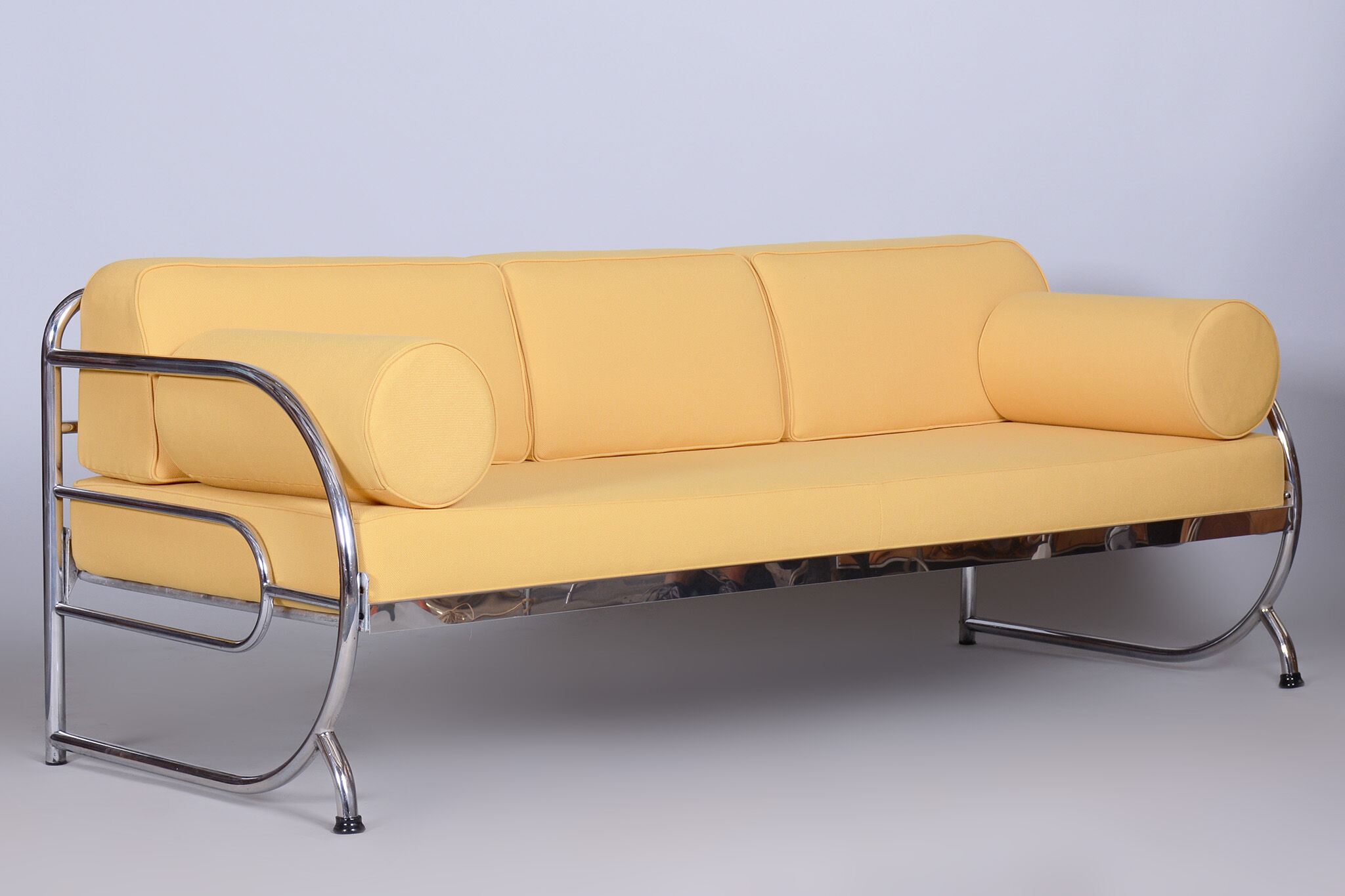 Canapé tubulaire en cuir jaune Bauhaus entièrement restauré, Robert Slezák, années 1930