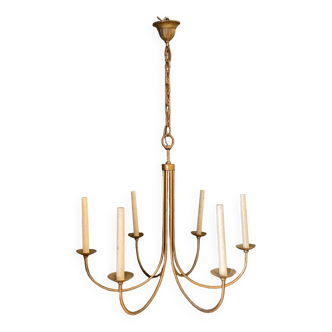 Golden metal chandelier 1960 six lights