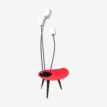 Red formica lamp with three vintage lights