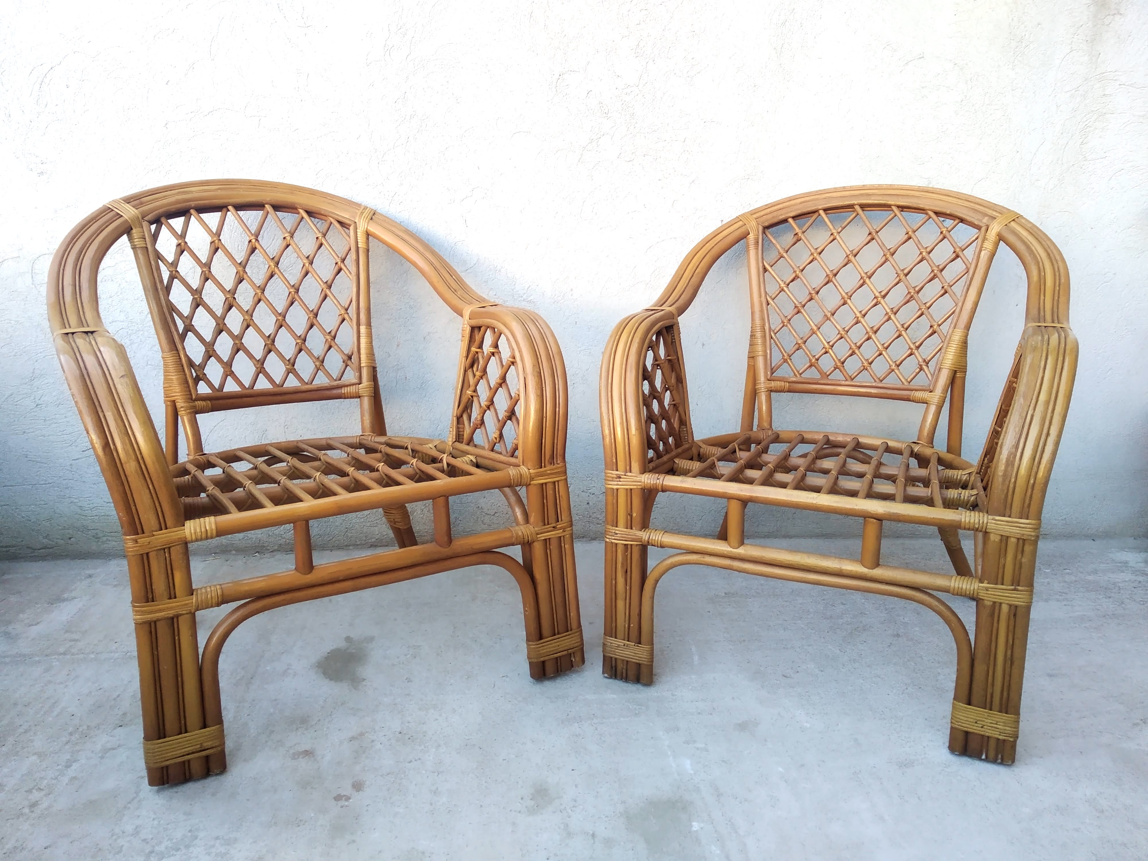 Pair of vintage rattan armchairs
